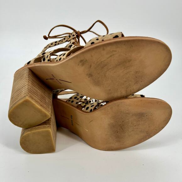 Dolce Vita Lyndon Sandal Size 9 Lace Up Heel Leopard Calf Hair Leather Gladiator - Picture 7 of 11